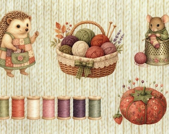 Knitting Sewing Postcard
