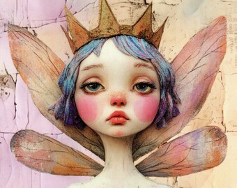 Crown Fairy Blue Hair Postcard