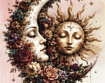 Floral Sun Moon Postcard: 4x6 Paper, Glossy Front, Matte Back