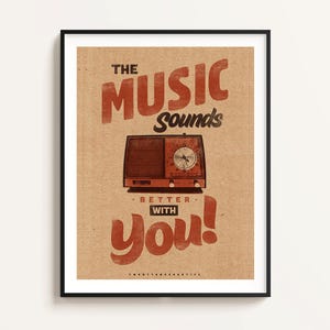 Póster "La música suena mejor contigo": arte musical retro, impresión de amor vintage, decoración de pared con aires de los 90, regalo para amantes de la música