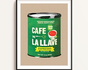 Cafe La Llave Pop Art Poster – Retro Coffee Art, Vintage Cuban Coffee Chart, Kitchen Wall Decor, Coffee Lover Gift