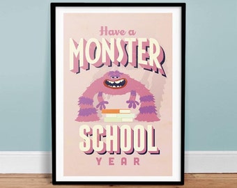 Monster Schuljahr - Vintage Poster - Retro Kunstdruck