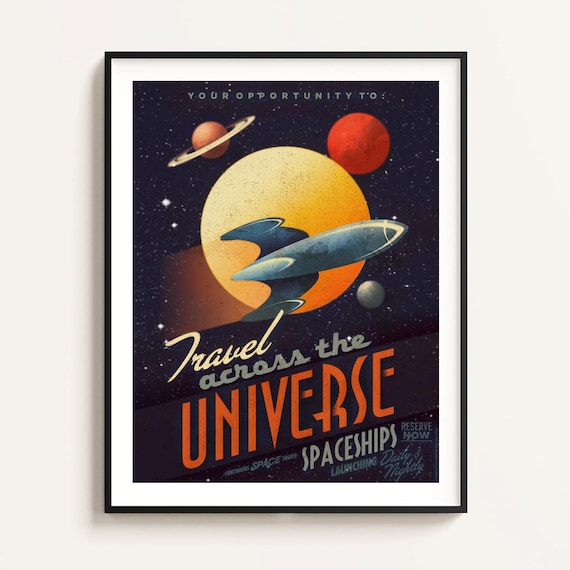 宇宙を横断するポスター - レトロな宇宙アート、ヴィンテージSF