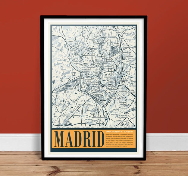 Madrid City Map - Etsy