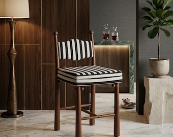 Modern Wood Counter Stools with Back, Bouclé & Striped Upholstered Bar Chairs