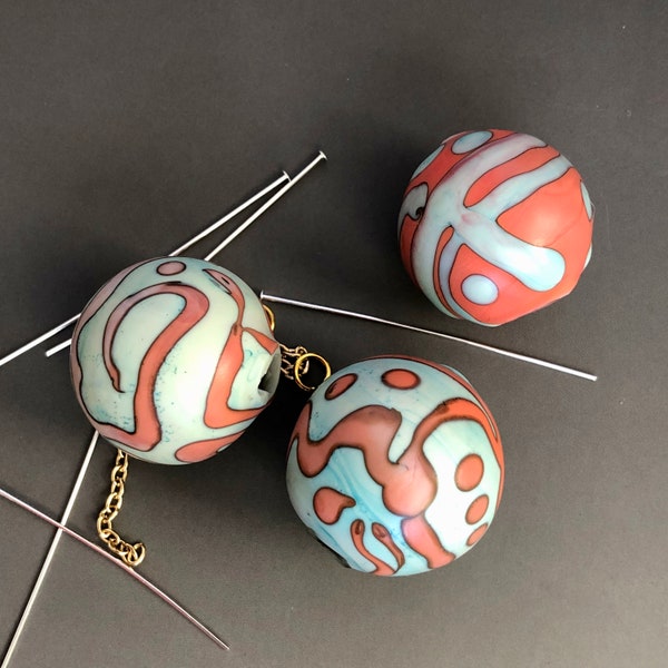 Set of 3 big blown hollow glass beads