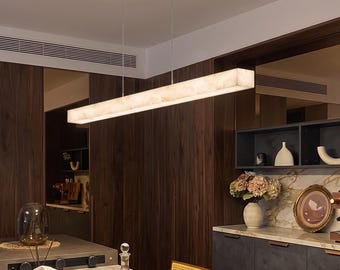 Lineaire albasten hanglamp, marmeren keukeneiland kroonluchter, dimbare eetkamerlamp