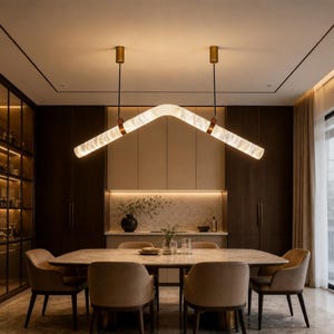 Faux Marble Pendant Light Linear Alabaster Chandelier for Kitchen Dining Room Island