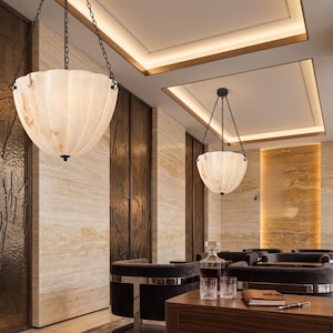 Ronde albasten kroonluchter, Spaanse marmeren hanglamp voor keuken, eetkamer en hal.