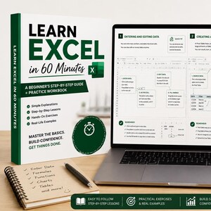 Learn Excel in 60 Minutes Workbook | Step-by-Step Guide, Practice Exercises (PDF Download)