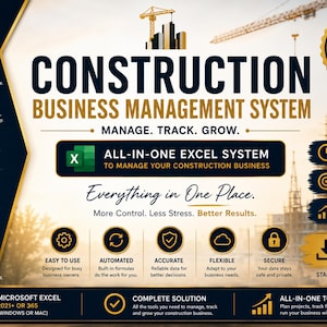 Construction Business Management Excel Template, Contractor Bookkeeping With Project Tracking | 26 Worksheets