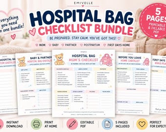 Hospital Bag Checklist Printable & Fillable PDF, Maternity Packing List, Pregnancy Planner