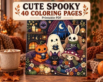 Livre de coloriage d'Halloween chaleureux, 40 pages à imprimer, fantômes amicaux et créatures magiques