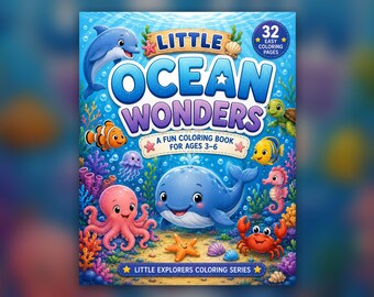 Livre de coloriage océan pour enfants, animaux marins à imprimer en PDF, activité préscolaire à télécharger instantanément