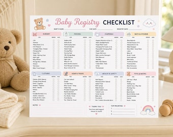 Printbare checklist voor de babyuitrusting, gids met benodigdheden voor pasgeborenen, babykamerplanning (pdf), direct te downloaden.