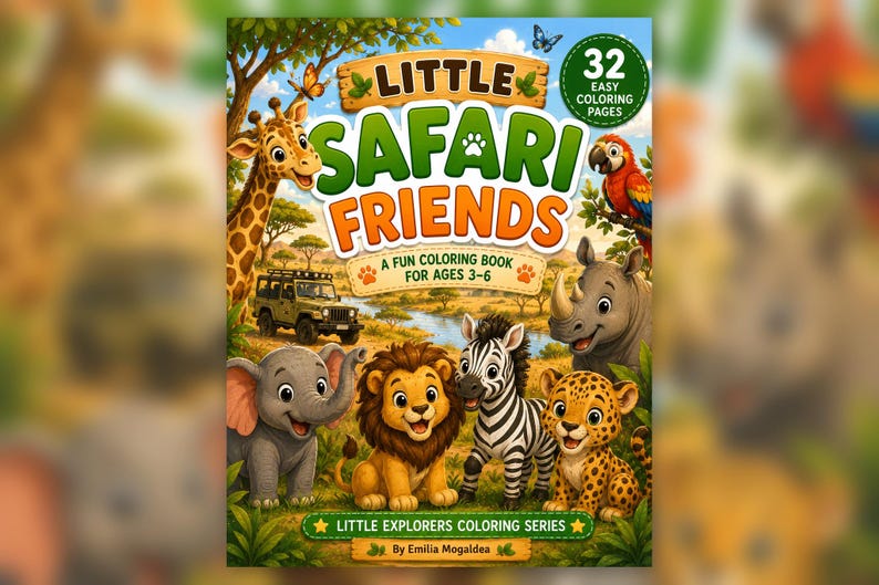 Safari Friends Coloring Book, Safari Animals, Ages 3-6 (PDF Download)