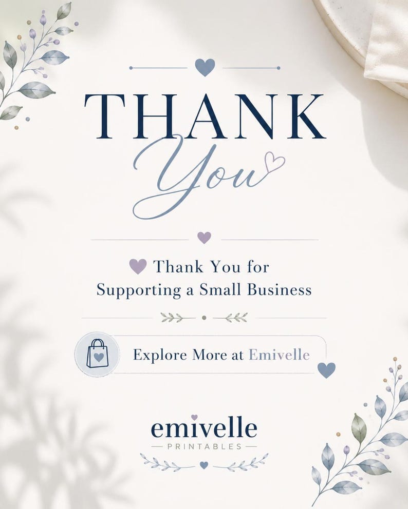 Thank you card with elegant script and floral border, seller note about PDF download, safari animals coloring pages for kids