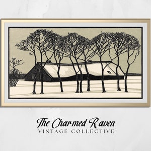 Frame TV Art | Farm in the Snow Vintage Woodblock Art Print | Farmhouse Vintage Art | Samsung Frame TV | Art for TV | Digital Download