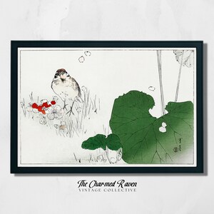 Pintura de arte japonés vintage / Gorrión arbóreo euroasiático / Impresión de arte de pájaro antiguo imprimible / DESCARGA DIGITAL