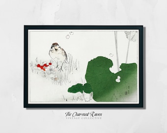 Vintage Japanese Art Painting | Eurasian Tree Sparrow | Printable Antique Bird Art Print | DIGITAL DOWNLOAD