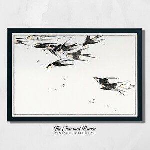 Pintura de arte japonés vintage / Urracas voladoras / Impresión de arte de aves antiguas imprimibles / DESCARGA DIGITAL