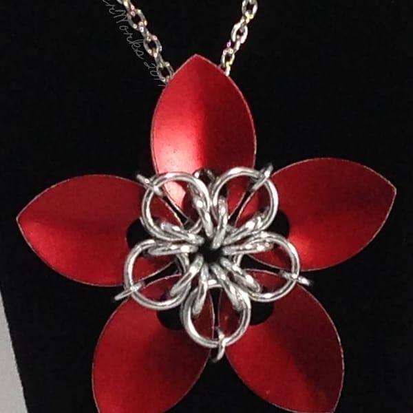 Scale Flower Pendant Necklace - Small Anodized Aluminum Scalemaille Flower Necklace