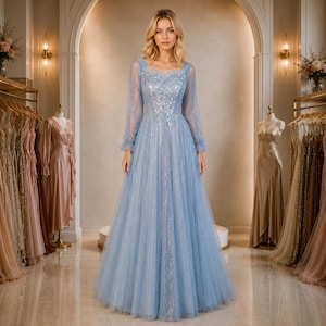 Blue Dress Long Sleeve Glitter