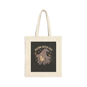 Halloween Vintage Witch Portrait Canvas Tote | Resting Witch Face Halloween Tote Bag | Spooky Season Gift