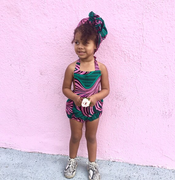 5T NB Black Orange Green Kente Print African Ankara Kente Print Romper Baby Jumpsuit Toddler Kids Girls