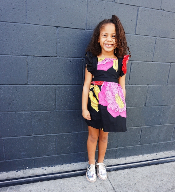 Kids Girls Baby Pinafore Dress Ankara Print Ruffle Ruffled Dress Outfit 0 3m 6 Black Floral Etsy UK