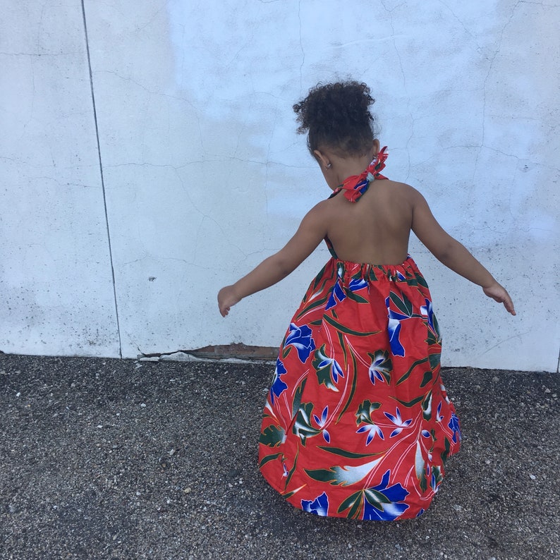 Kids Girls Ankara Tropical Print Boho Maxi Dress Red Hawaiian Tropical Floral Ankara Fabric Baby Toddler Kids Sizes NB 5T