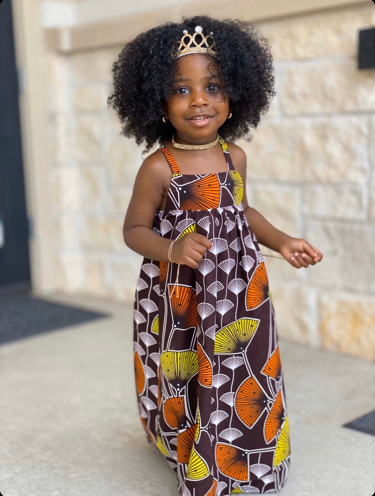Kids Ankara African Print Boho Maxi Dress Brown Lime Orange Ankara Fabric Baby Toddler Kids Sizes 0 3m 7 8