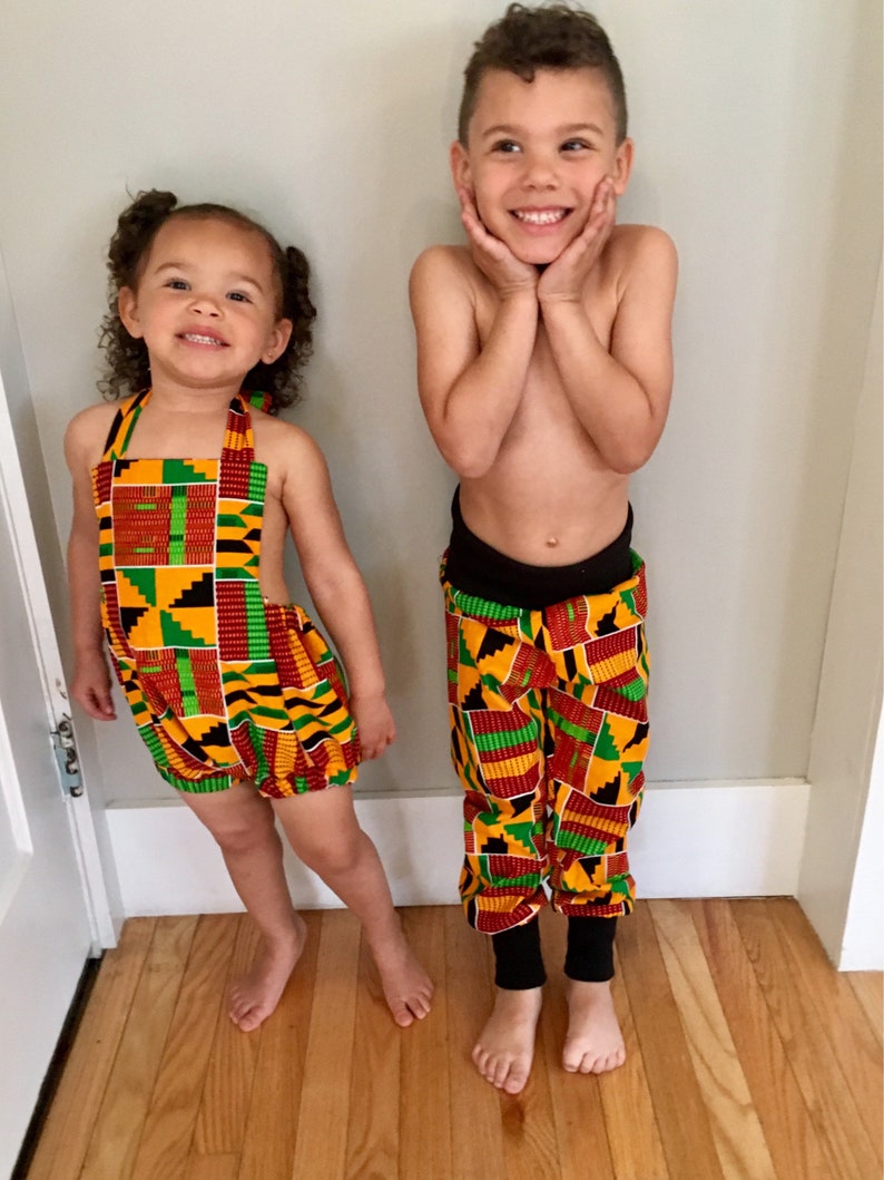 5T NB Black Orange Green Kente Print African Ankara Kente Print Romper Baby Jumpsuit Toddler Kids Girls