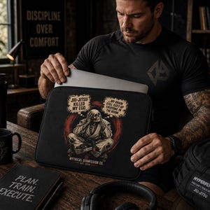BJJ Laptop Sleeve, Skeleton Grappling Jiu Jitsu Computer Case, Martial Arts Gift