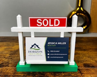 Realtor Business Card Holder, SOLD Sign Desk Display, Real Estate Agent Gift