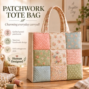 Patchwork Tote Bag Sewing Pattern | Beginner Friendly PDF (Digital Download)