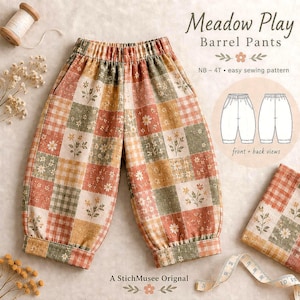 Kids Barrel Pants Sewing Pattern, Elastic Waist, Side Pockets (3M–6/7Y)