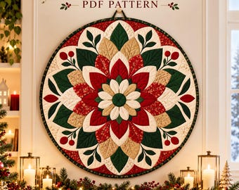 Christmas Mandala Quilt Pattern PDF, Round Applique Wall Hanging, 3 Sizes