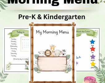 Jungle Animal Morning Menu for Toddlers, Pre-K & Kindergarten