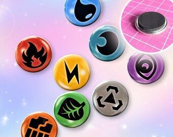 Ímãs com Símbolos de Energia | Ímãs Artesanais de Cartas Colecionáveis | Escolha Sua Energia Favorita | Ímã para Armário, Geladeira e Quadro Branco | Presente para Gamers