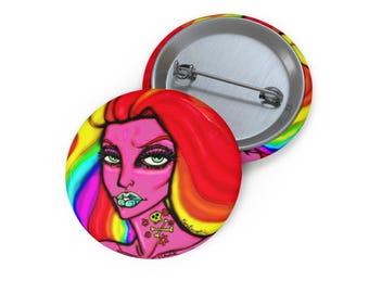 Bancroft 9 Pin Button | Original Art by Bancroft, Michigan Artist, Rainbow Color Style
