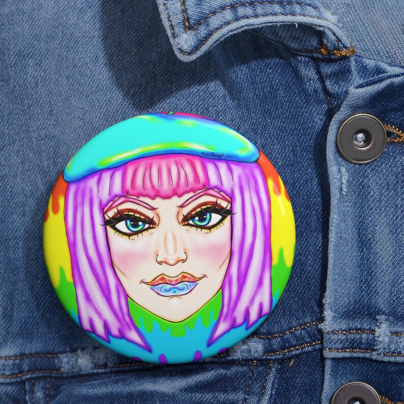 Bancroft 1 Pin Button | Original Art by Bancroft, Michigan Artist, Rainbow Color Style image 6