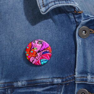 Bancroft 7 Pin Button | Original Art by Bancroft, Michigan Artist, Rainbow Color Style image 2