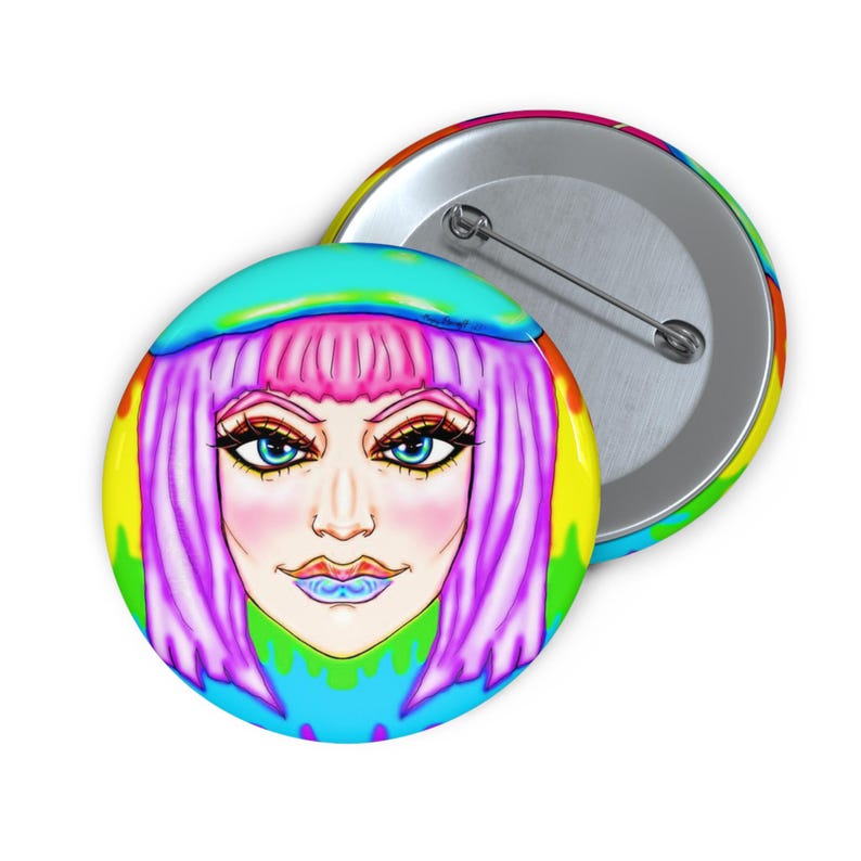 Bancroft 1 Pin Button | Original Art by Bancroft, Michigan Artist, Rainbow Color Style image 3