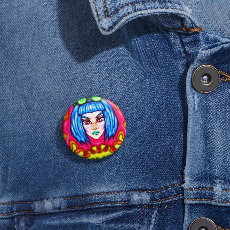 Bancroft 13 Pin Button | Original Art by Bancroft, Michigan Artist, Rainbow Color Style image 2
