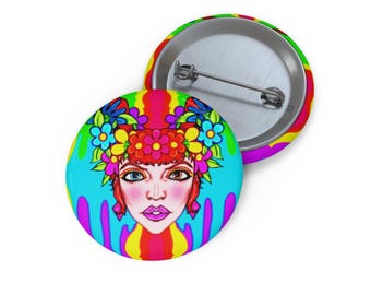 Bancroft 4 Pin Button | Original Art by Bancroft, Michigan Artist, Rainbow Color Style