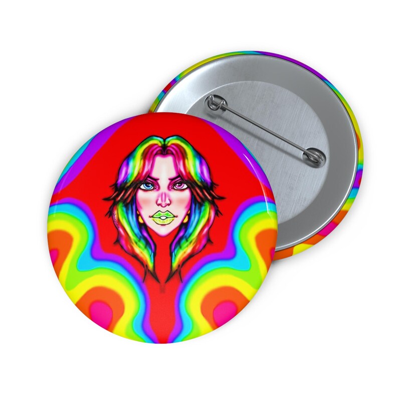 Botón de 5 pines de Bancroft / Obra de arte original de un artista de Bancroft, Michigan, estilo arcoíris. imagen 3