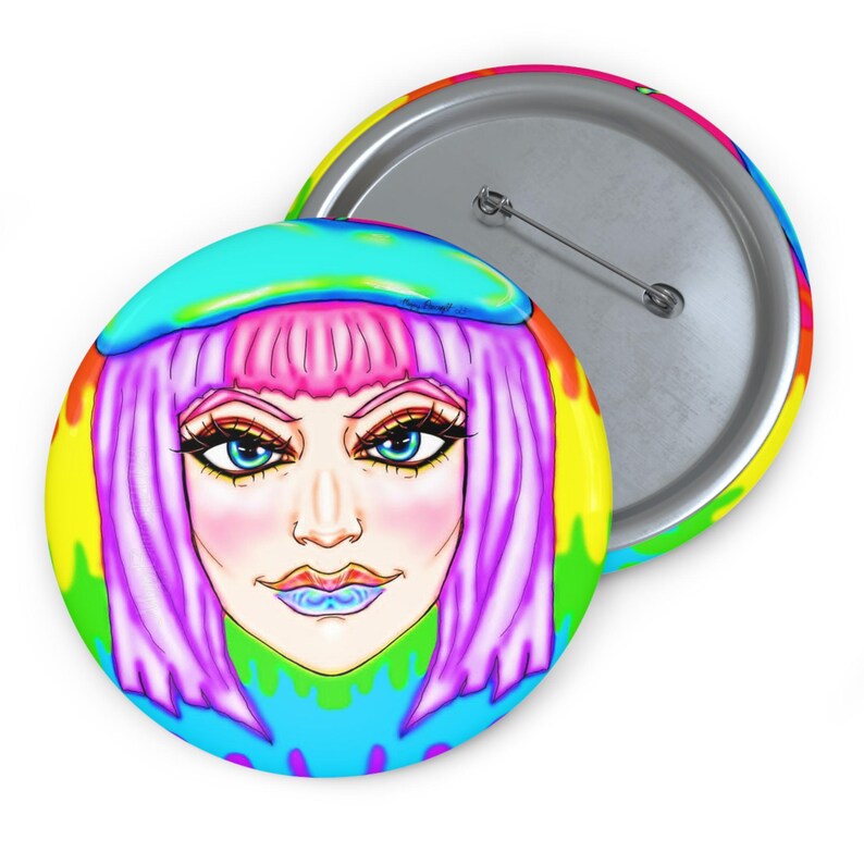 Bancroft 1 Pin Button | Original Art by Bancroft, Michigan Artist, Rainbow Color Style image 5