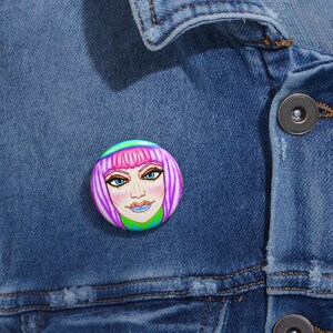Bancroft 1 Pin Button | Original Art by Bancroft, Michigan Artist, Rainbow Color Style image 2