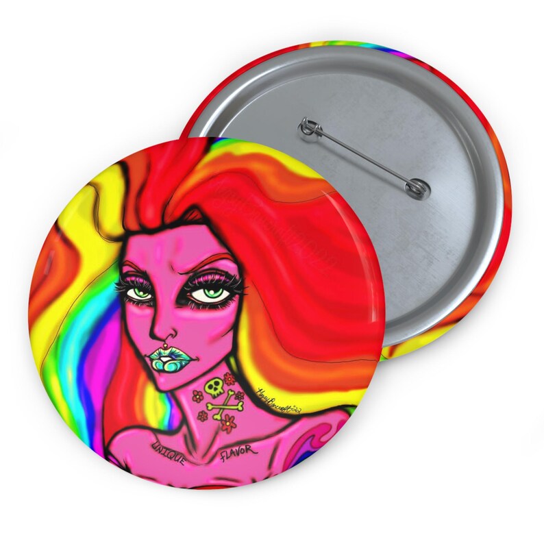 Bancroft 9 Anstecknadel | Originalkunstwerk eines Künstlers aus Bancroft, Michigan, im Regenbogenfarben-Stil Bild 5